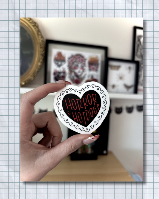 Horror & Hotdogs Heart Sticker