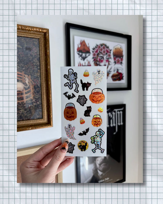 Retro Halloween Glitter Sticker Sheet